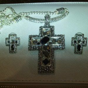 Silver Cross Chain and Earring Set